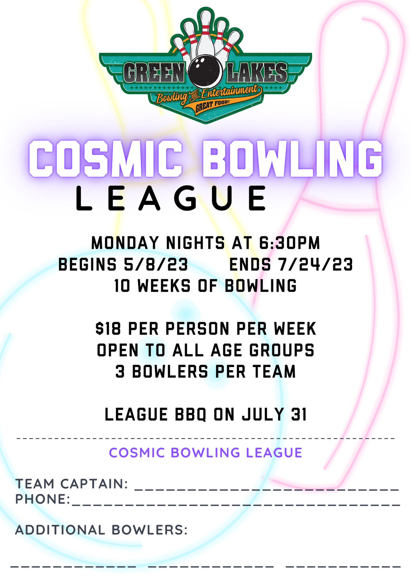 cosmic bowling league green lakes lanes